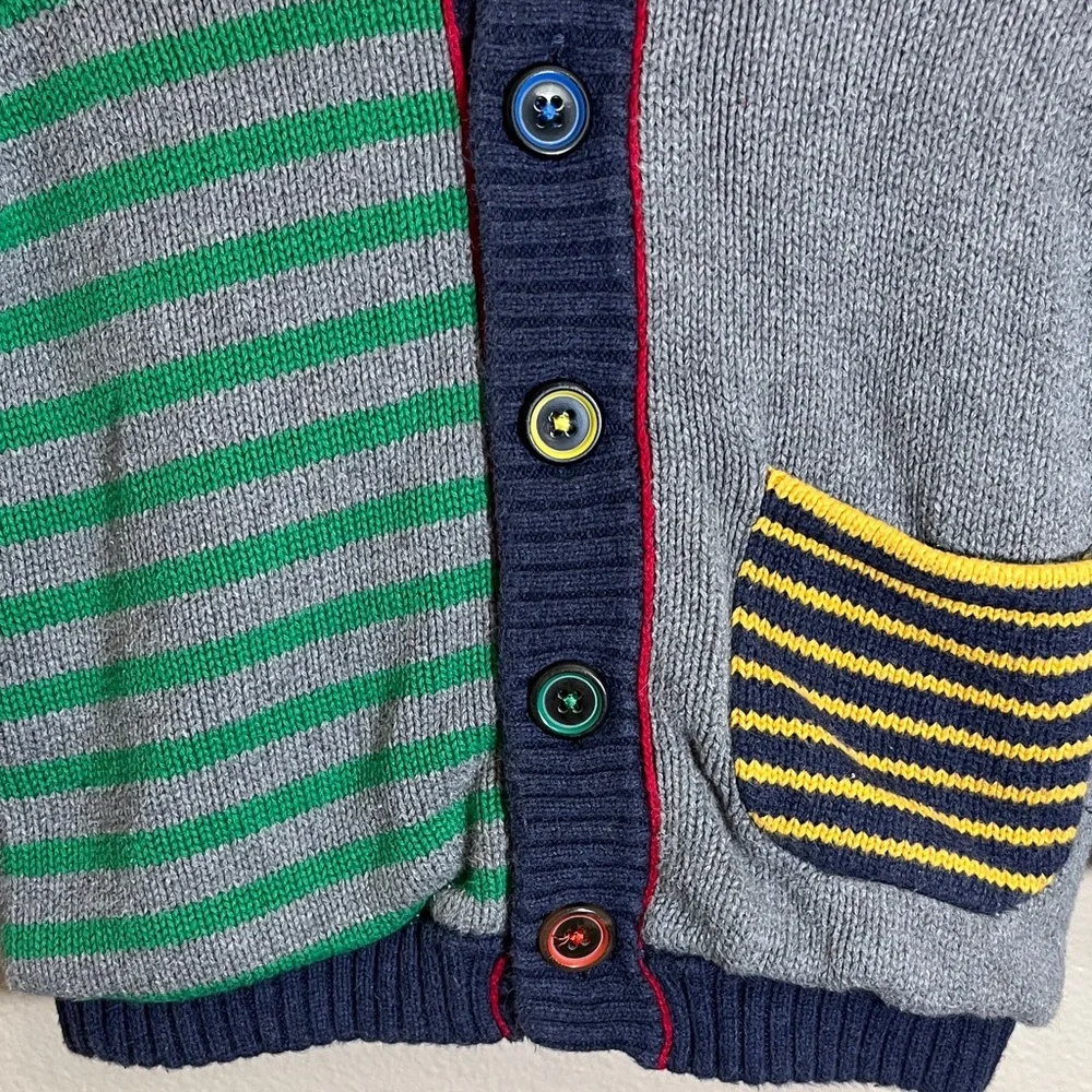 Hanna Andersson Striped Multicolor Knit Button Hoodie Sweater